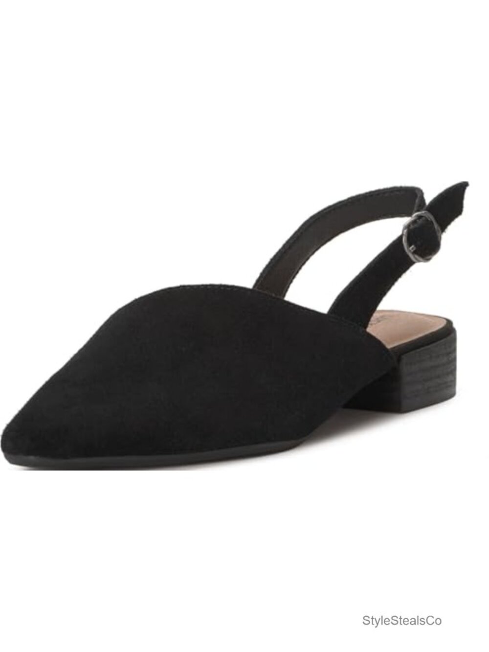 Suede Slingback Block Heel Flats Almond Toe Casual Buckle Shoes